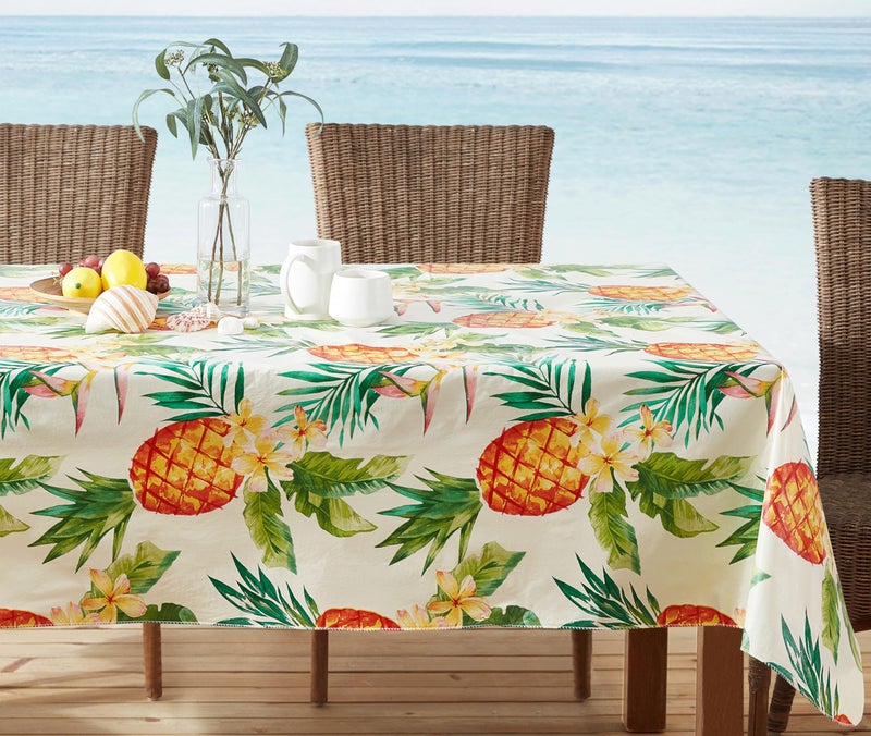 Newbridge Square Vinyl Flannel Backed Tablecloth, 52 x 52 Inch, Hawaii Tropical, Indoor/Outdoor Waterproof Table Party Table Cover, Palms and Pineapples - Image 5